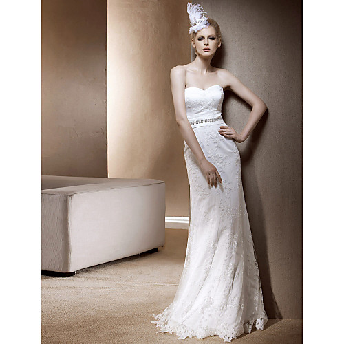 

Sheath / Column Wedding Dresses Sweetheart Neckline Strapless Floor Length Lace Sleeveless with 2021
