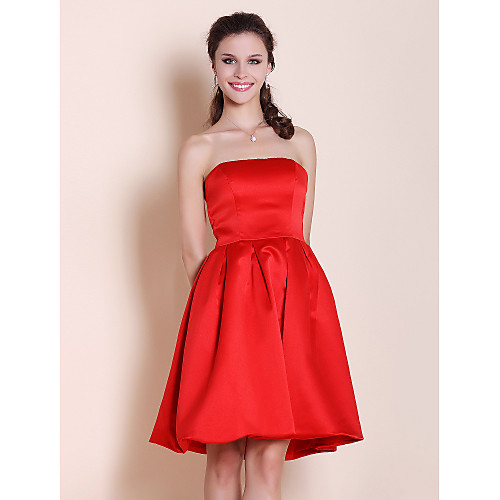 

Princess / A-Line Strapless Knee Length Satin Bridesmaid Dress with Pleats