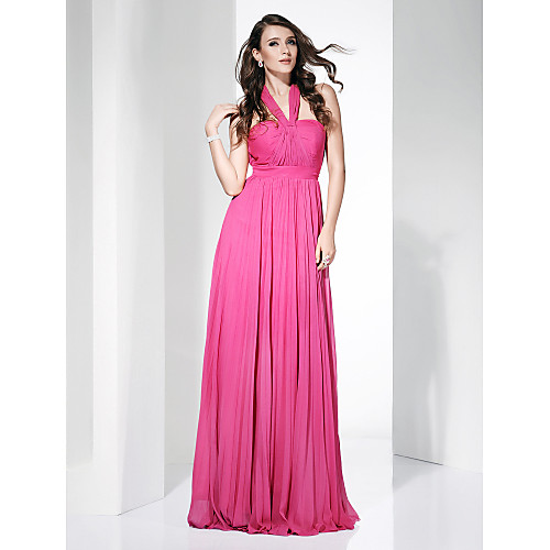 

Sheath / Column Prom Formal Evening Dress Halter Neck V Neck Sleeveless Floor Length Chiffon with Pleats Draping 2021