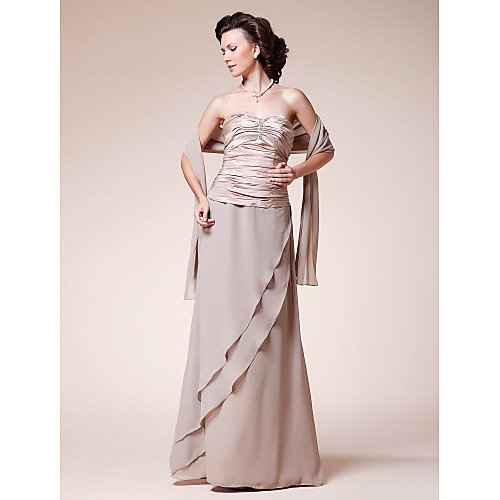 

A-Line Mother of the Bride Dress Sweetheart Neckline Strapless Floor Length Chiffon Taffeta Sleeveless with Ruched Beading Ruffles 2021