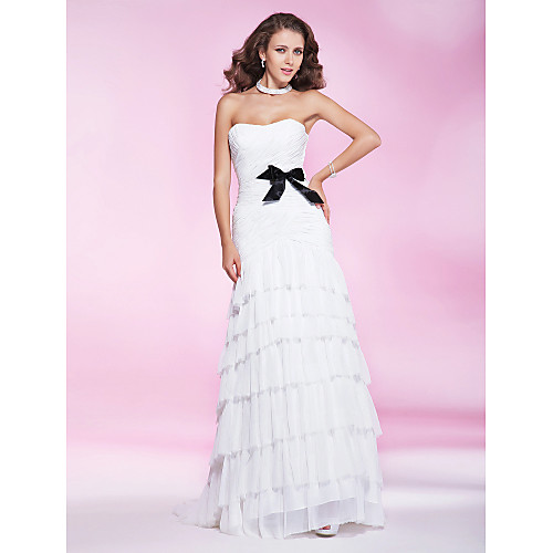 

A-Line All Celebrity Styles Inspired by Cannes Film Festival Open Back Formal Evening Military Ball Dress Sweetheart Neckline Strapless Sleeveless Sweep / Brush Train Chiffon Organza with Bow(s) Side