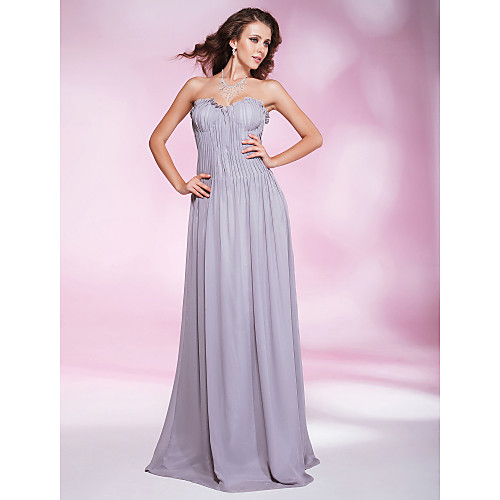 

Sheath / Column All Celebrity Styles Formal Evening Military Ball Dress Sweetheart Neckline Strapless Sleeveless Floor Length Chiffon with Ruffles Draping 2021