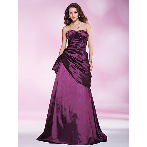 

Ball Gown Prom Formal Evening Military Ball Dress Sweetheart Neckline Strapless Sleeveless Floor Length Taffeta with Ruched Draping Side Draping 2021