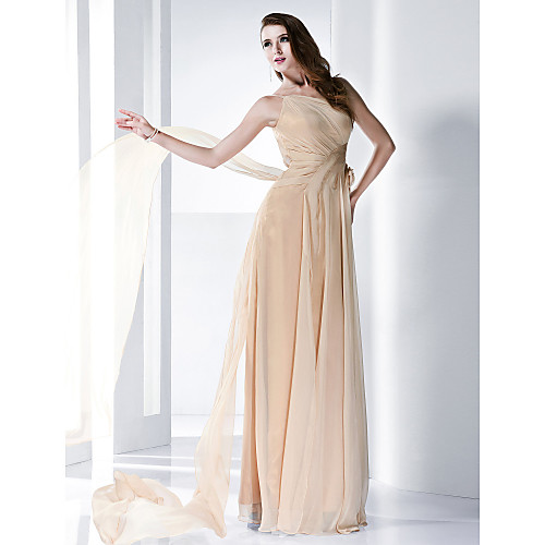 

Ball Gown All Celebrity Styles Formal Evening Military Ball Dress One Shoulder Sleeveless Court Train Chiffon Stretch Satin with Draping Side Draping Flower 2021