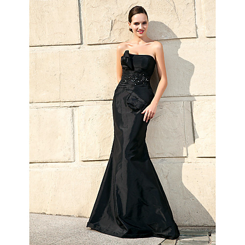 

Mermaid / Trumpet Mother of the Bride Dress Strapless Floor Length Taffeta Sleeveless with Beading Appliques 2021