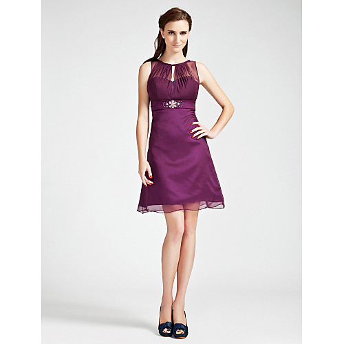 

Princess / A-Line Bateau Neck Short / Mini Chiffon Bridesmaid Dress with Crystals / Beading / Draping / See Through