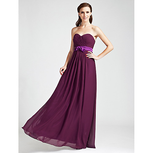 

Sheath / Column Strapless / Sweetheart Neckline Floor Length Chiffon Bridesmaid Dress with Sash / Ribbon / Bow(s) / Criss Cross / Open Back