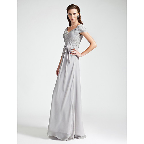 

Sheath / Column V Neck / Off Shoulder Floor Length Chiffon Bridesmaid Dress with Criss Cross / Draping