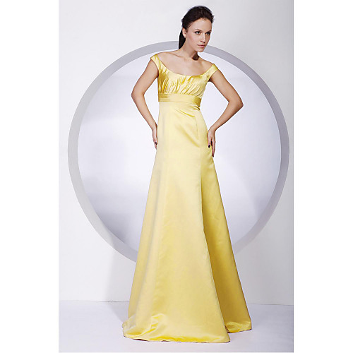 

Ball Gown / A-Line Off Shoulder Floor Length Satin Bridesmaid Dress with Draping