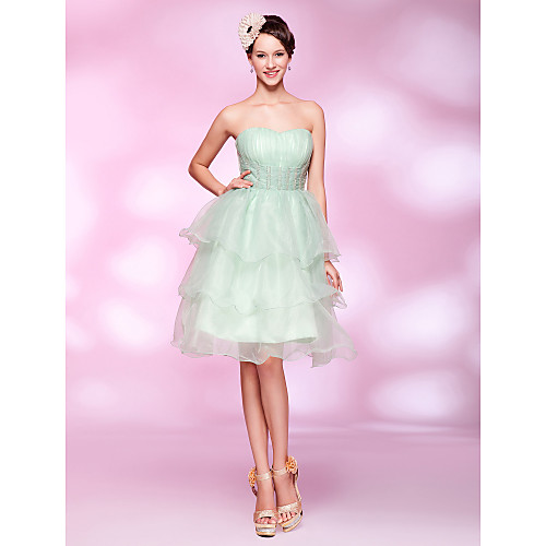 

Ball Gown Homecoming Cocktail Party Sweet 16 Dress Sweetheart Neckline Strapless Sleeveless Knee Length Organza with Ruched Beading Draping 2021