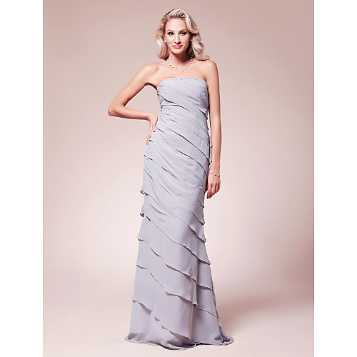 

Mermaid / Trumpet Mother of the Bride Dress Strapless Floor Length Chiffon Sleeveless with Side Draping 2021