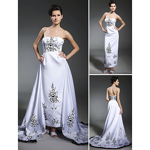 

Sheath / Column Wedding Dresses Strapless Ankle Length Satin Sleeveless Wedding Dress in Color with 2021 / Removable train