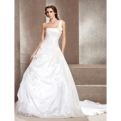 

Princess A-Line Wedding Dresses One Shoulder Cathedral Train Taffeta Sleeveless with 2021