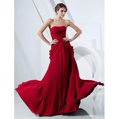 

Ball Gown Open Back Prom Formal Evening Dress Strapless Sleeveless Sweep / Brush Train Chiffon with Beading Draping Side Draping 2021