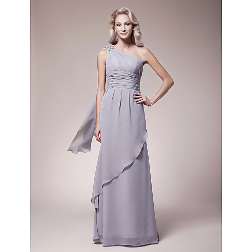 

Sheath / Column Mother of the Bride Dress One Shoulder Floor Length Chiffon Sleeveless with Ruched Ruffles Side Draping 2021