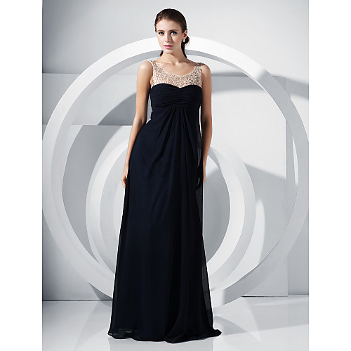 

Ball Gown Elegant Formal Evening Military Ball Dress Scoop Neck Sleeveless Floor Length Chiffon with Lace Beading Draping 2021