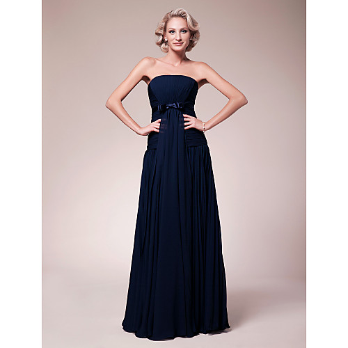 

Sheath / Column Mother of the Bride Dress Strapless Floor Length Chiffon Stretch Satin Sleeveless with Bow(s) Ruched Draping 2021