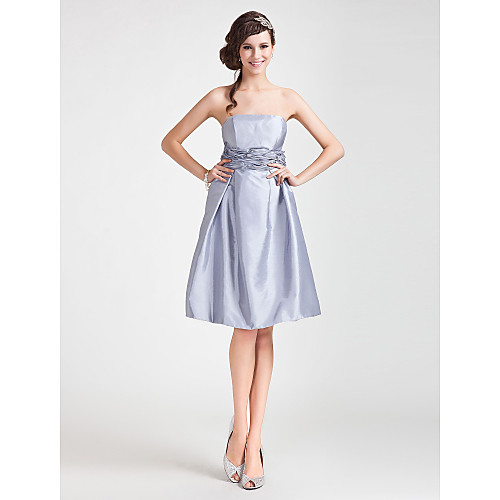

Princess / A-Line Strapless Knee Length Taffeta Bridesmaid Dress with Sash / Ribbon / Ruched / Draping