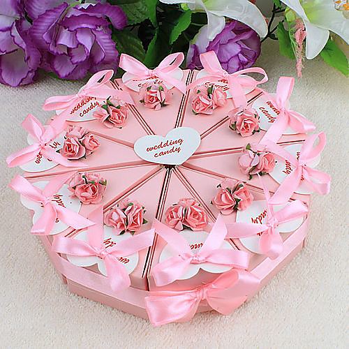 

Round Square Pyramid Card Paper Favor Holder with Ribbons Printing Flower Favor Boxes - 10