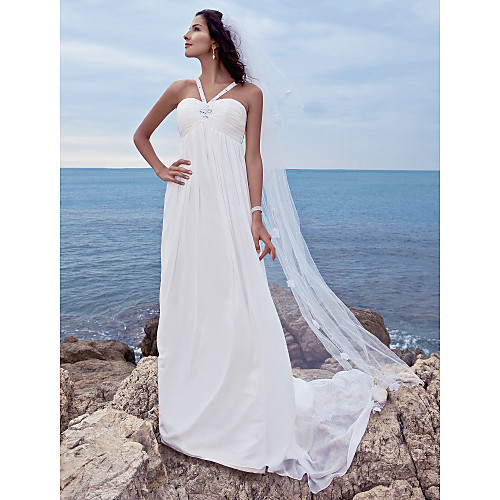 

A-Line Wedding Dresses Sweetheart Neckline Watteau Train Chiffon Spaghetti Strap Beach Sparkle & Shine with Beading 2021