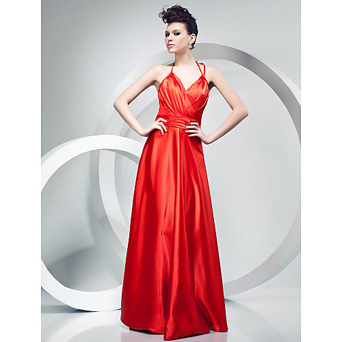 

Ball Gown All Celebrity Styles Prom Formal Evening Military Ball Dress Halter Neck V Neck Spaghetti Strap Sleeveless Floor Length Stretch Satin with Bow(s) Criss Cross Ruched 2021