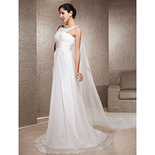 

Princess A-Line Wedding Dresses Jewel Neck Watteau Train Sweep / Brush Train Chiffon Sleeveless with 2021