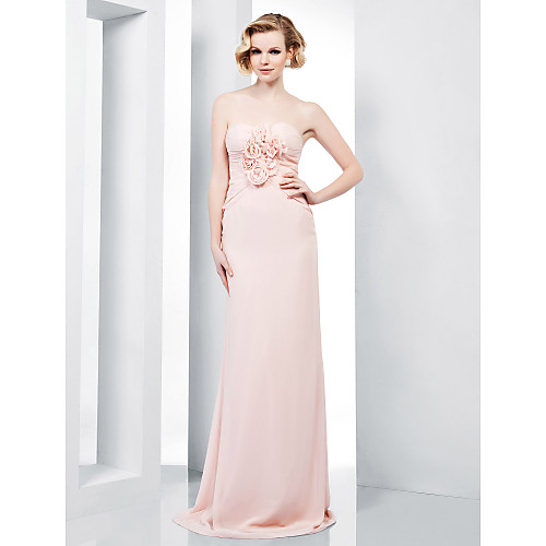 

Sheath / Column Floral Open Back Formal Evening Military Ball Dress Sweetheart Neckline Strapless Sleeveless Floor Length Chiffon with Side Draping Flower 2021