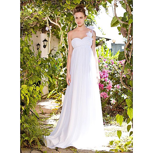 

Sheath / Column Wedding Dresses One Shoulder Sweetheart Neckline Sweep / Brush Train Floor Length Chiffon Sleeveless with 2021