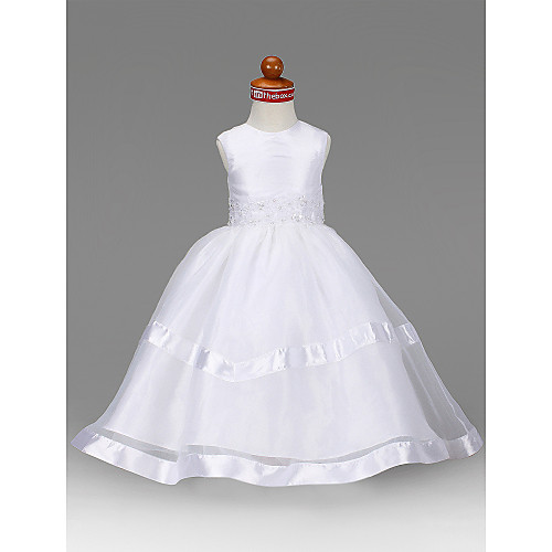 

Princess / A-Line Floor Length First Communion / Wedding Party Organza / Taffeta Sleeveless Jewel Neck with Beading / Draping / Appliques