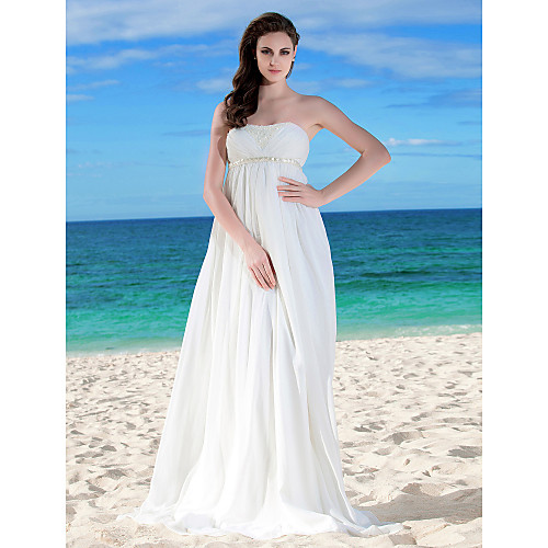 

A-Line Wedding Dresses Strapless Floor Length Chiffon Sleeveless with Sash / Ribbon Ruched Beading 2021