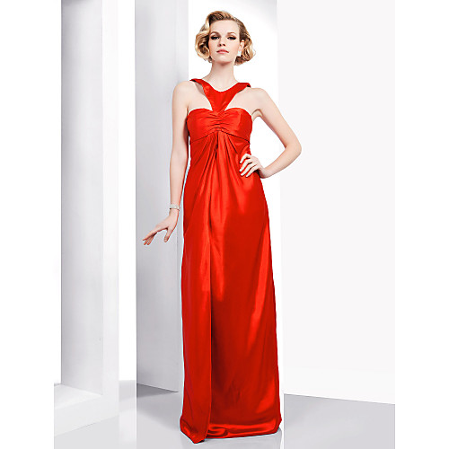 

Sheath / Column All Celebrity Styles Formal Evening Military Ball Dress Jewel Neck Sleeveless Floor Length Stretch Satin with Draping 2021