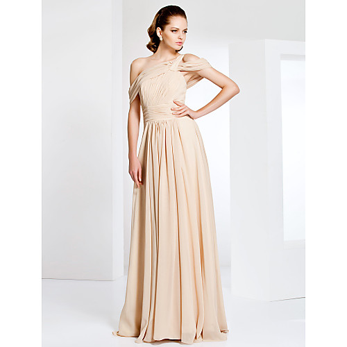 

Sheath / Column Elegant Formal Evening Military Ball Dress One Shoulder Off Shoulder Short Sleeve Floor Length Chiffon with Ruched Draping Side Draping 2021