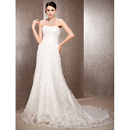 

Princess A-Line Wedding Dresses Sweetheart Neckline Court Train Lace Sleeveless Floral Lace with Sash / Ribbon Ruched Beading 2021