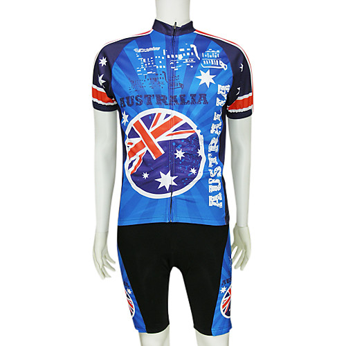 

Malciklo Men's Short Sleeve Cycling Jersey with Bib Shorts Polyester Blue Australia National Flag Bike Clothing Suit Mountain Bike MTB Road Bike Cycling Breathable Quick Dry Sports Clothing Apparel