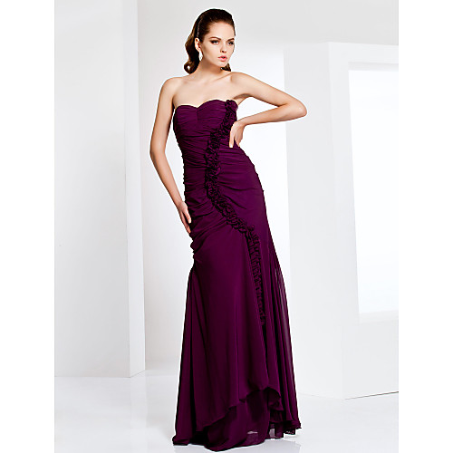 

Sheath / Column Open Back Prom Formal Evening Military Ball Dress Sweetheart Neckline Strapless Sleeveless Floor Length Chiffon with Ruffles Draping Side Draping 2021