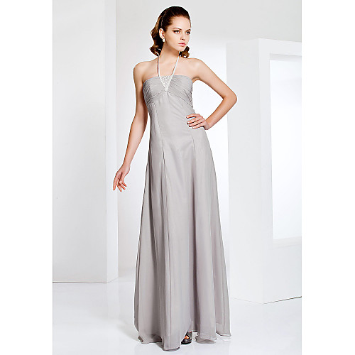 

Sheath / Column Open Back Formal Evening Military Ball Dress Halter Neck Sleeveless Floor Length Chiffon with Pearls Side Draping 2021