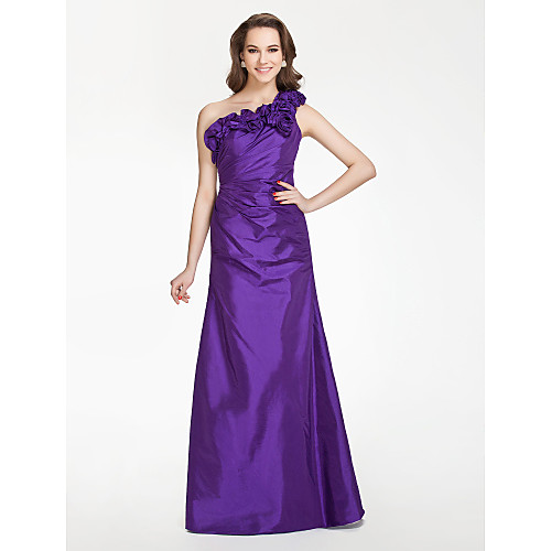

Princess / A-Line One Shoulder Floor Length Taffeta Bridesmaid Dress with Ruffles / Side Draping / Flower