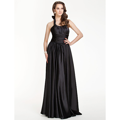 

Sheath / Column Halter Neck Floor Length Stretch Satin Bridesmaid Dress with Bow(s) / Ruched / Draping