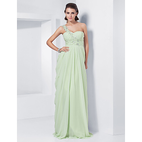 

Sheath / Column Elegant Prom Formal Evening Dress One Shoulder Sleeveless Floor Length Chiffon with Appliques 2021