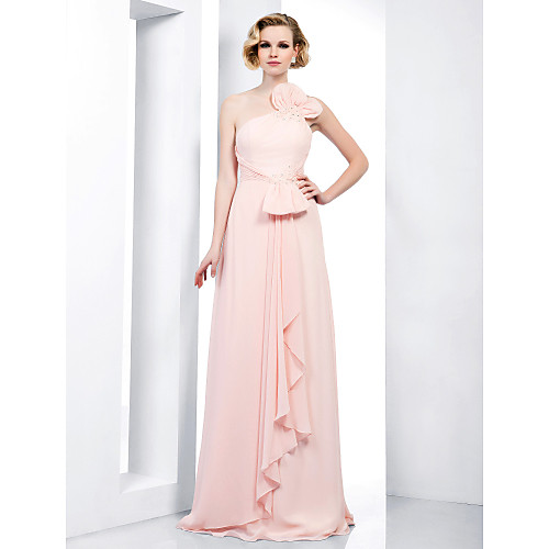 

Sheath / Column Elegant Open Back Prom Formal Evening Military Ball Dress One Shoulder Spaghetti Strap Sleeveless Floor Length Chiffon with Bow(s) Beading Sequin 2021