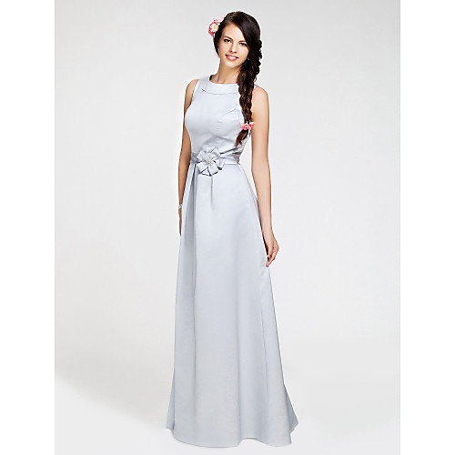 

Ball Gown / A-Line Bateau Neck Floor Length Satin Bridesmaid Dress with Sash / Ribbon / Flower
