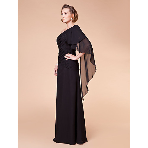 

A-Line Mother of the Bride Dress Floral One Shoulder Floor Length Chiffon Sleeveless with Criss Cross Side Draping Flower 2021