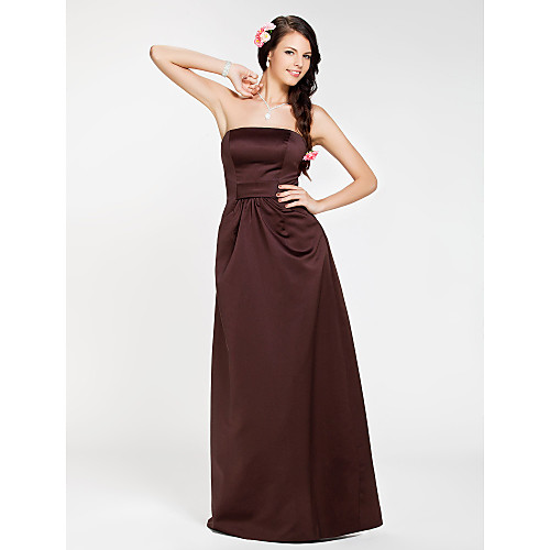 

Sheath / Column Strapless Floor Length Satin Bridesmaid Dress with Draping