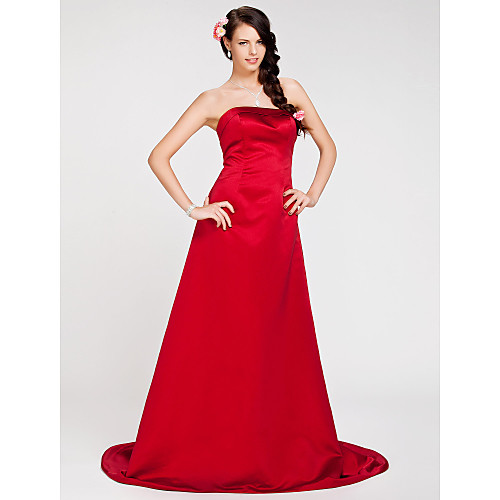 

Princess / A-Line Strapless Sweep / Brush Train Satin Bridesmaid Dress with