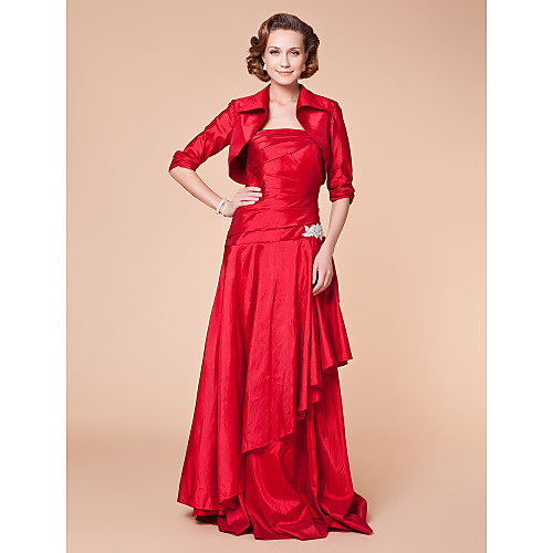 

A-Line Mother of the Bride Dress Strapless Floor Length Taffeta Half Sleeve with Draping Appliques Side Draping 2021