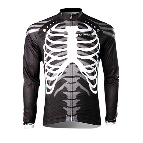 

SPAKCT Men's Long Sleeve Cycling Jersey Winter Fleece Black / White Skeleton Bike Jersey Top Mountain Bike MTB Road Bike Cycling Thermal / Warm Breathable Quick Dry Sports Clothing Apparel / Advanced