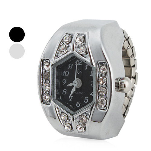 

Women's Ring Watch Japanese Quartz Silver Imitation Diamond Analog Ladies Sparkle - White Black