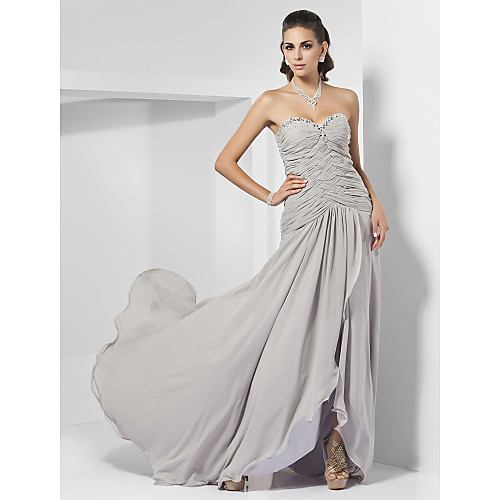 

Sheath / Column Elegant Formal Evening Dress Sweetheart Neckline Strapless Sweep / Brush Train Chiffon with Criss Cross Crystals Beading 2021