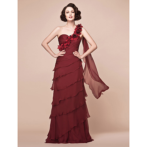 

A-Line Mother of the Bride Dress One Shoulder Floor Length Chiffon Sleeveless with Criss Cross Ruched Ruffles 2021