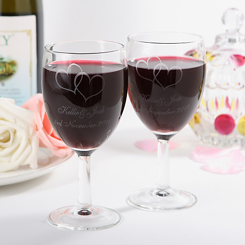 

Personalized Red Wine Cup with Two Hearts Design- Set Of 2